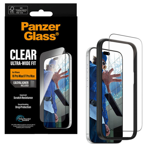 Προστατευτικό γυαλί UWF με εφαρμογέα για iPhone 18 Pro Max/17 Pro Max, Μαύρο, PanzerGlass