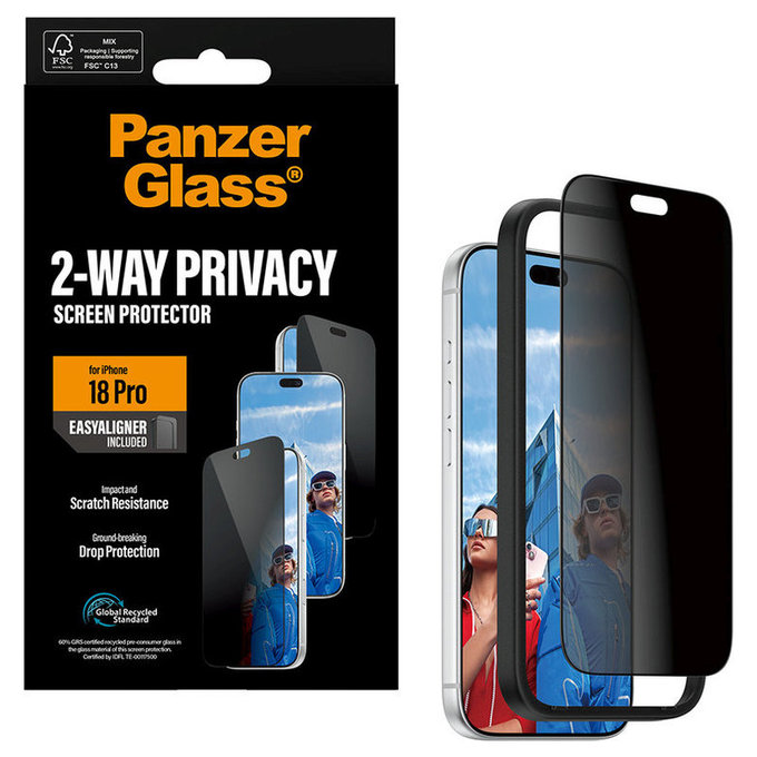 Προστατευτικό γυαλί UWF 2-Way Privacy με εφαρμογέα για iPhone 18 Pro, Μαύρο, PanzerGlass