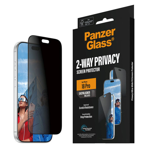 Προστατευτικό γυαλί UWF 2-Way Privacy με εφαρμογέα για iPhone 18 Pro, Μαύρο, PanzerGlass
