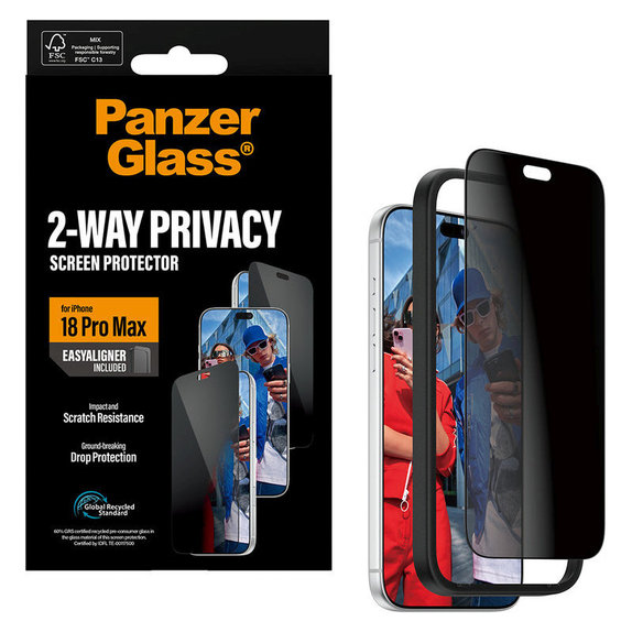 Προστατευτικό γυαλί UWF 2-Way Privacy με εφαρμογέα για iPhone 18 Pro Max, Μαύρο, PanzerGlass