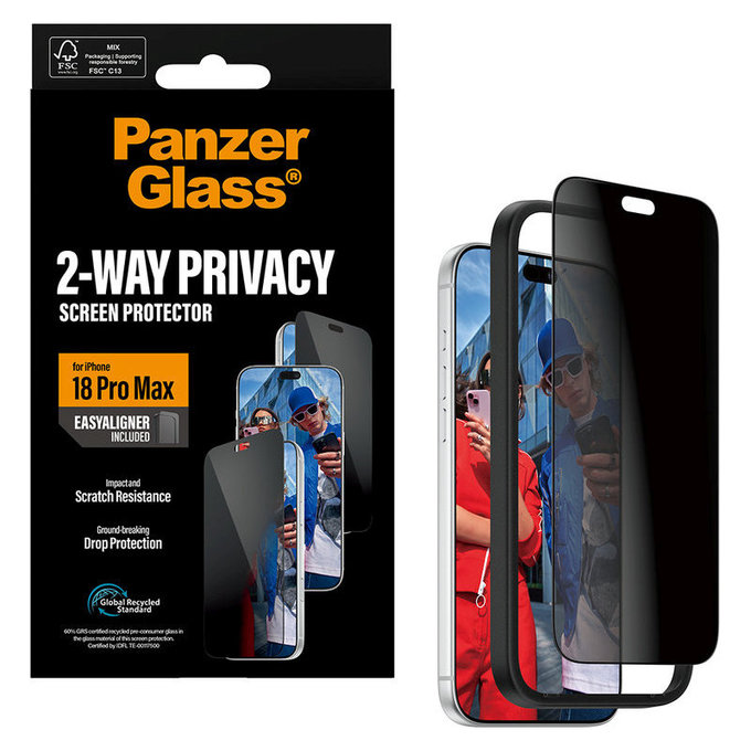 Προστατευτικό γυαλί UWF 2-Way Privacy με εφαρμογέα για iPhone 18 Pro Max, Μαύρο, PanzerGlass