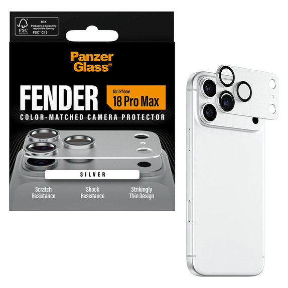 Προστατευτικό καλύμματος φακού Fender για iPhone 18 Pro Max, Ασημί, PanzerGlass