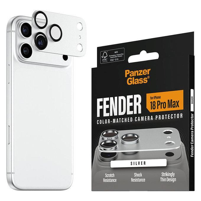 Προστατευτικό καλύμματος φακού Fender για iPhone 18 Pro Max, Ασημί, PanzerGlass