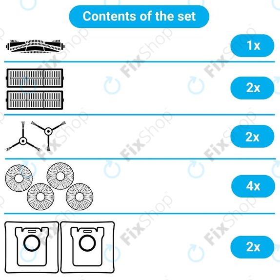 Σετ ανταλλακτικών για Xiaomi Robot Vacuum X10 (1x Κύρια βούρτσα, 2x Φίλτρα, 2x Πλευρικές βούρτσες, 2x Πανιά σφουγγαρίσματος, 2x Σακούλες σκόνης)