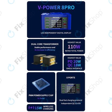 Σταθμός Φόρτισης USB με USB-C, USB 3.0 για Mechanic V-Power 8 Pro