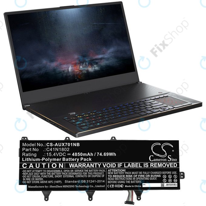 Μπαταρία για Asus Zephyrus Gx701, Rog Zephyrus S Gx701, Rog Gx701, 4850mAh, Li-Pol, 15.4V, C41N1802, HQ