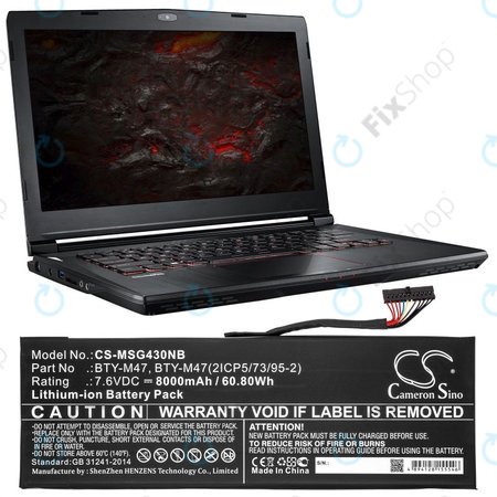 Μπαταρία για MSI GS40, GS43, MS14, 8000mAh, Li-Ion, 7.6V, BTY-M47, HQ