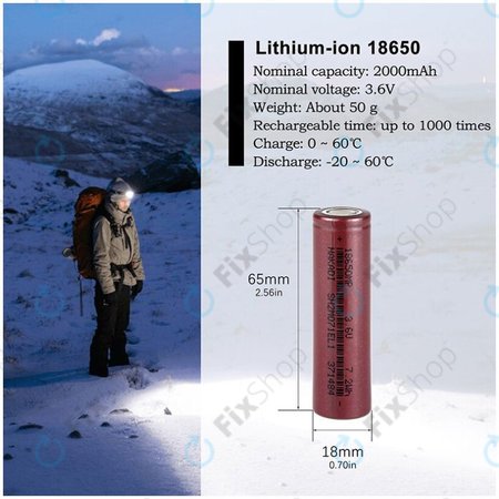 Στοιχείο Μπαταρίας 18650 (Li-Ion, 2000mAh, 3.6V)