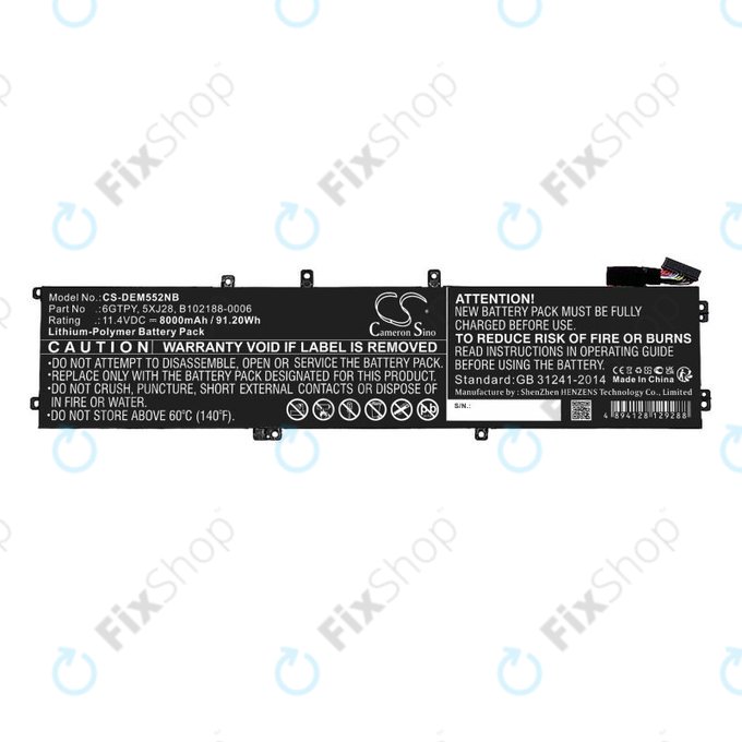 Μπαταρία για Dell XPS 15, Dell Precision 9560, 9570, 8000mAh, Li-Pol, 11.4V, 6GTPY, HQ