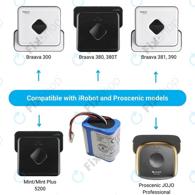 Μπαταρία για iRobot Braava 2000, 300, 380, 380T, 381, 390, Mint 5200, Mint Plus 5200, Proscenic JOJO Professional, GPRHC202N026, 4409709, W206001001399, 7.2V, 2500mAh