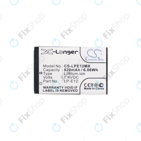 Battery για Canon EOS 100D | M | M2 | M10 | M50 | M100 | Kiss X7 | SL1 | PowerShot SX70 HS | Rebel SL1 | LP-E12 | Li-Ion | 820mAh | HQ