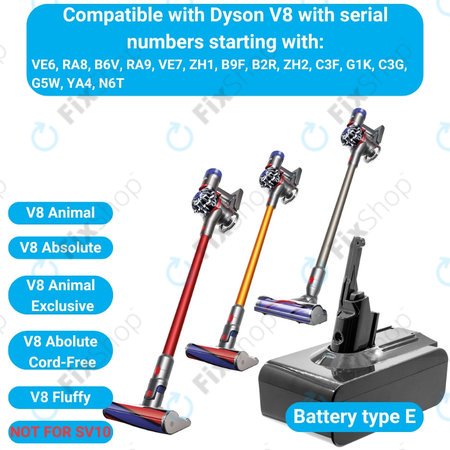Μπαταρία για Dyson V8, 215681, PM8-US-HFB1497A, 21.6V, 5000mAh, HQ