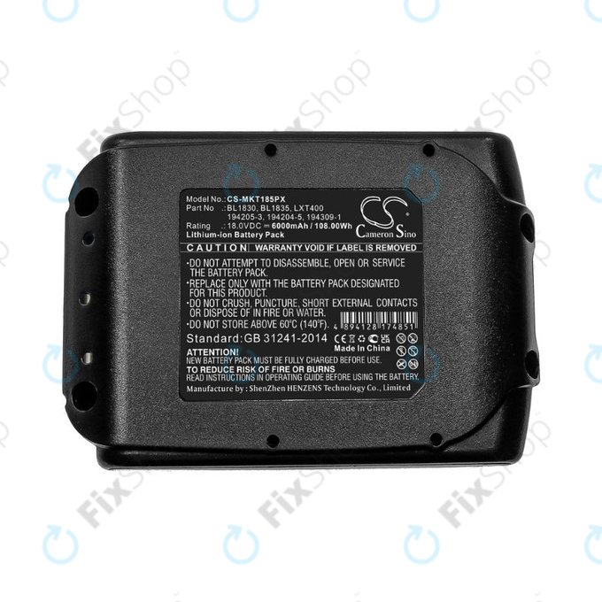 Battery για Makita 18V | BL1830 | BL1835 | LXT400 | 194205-3 | 194204-5 | 194309-1 | Li-Ion | 18.0V | 6000mAh | HQ