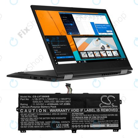 Μπαταρία για Lenovo ThinkPad X390, Yoga X390, 4100mAh, Li-Pol, 11.52V, 02DL021, HQ