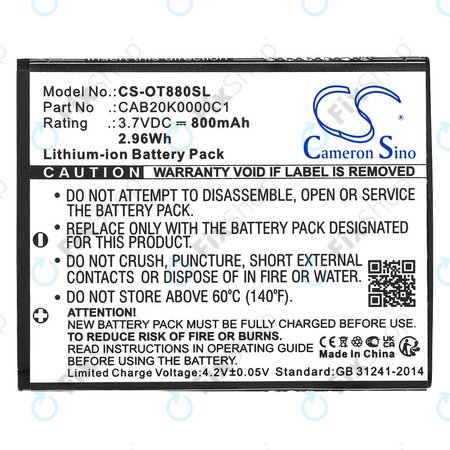 Μπαταρία για Alcatel Onetouch, 800mAh, Li-ion, 3.7V, BTR510AB, HQ