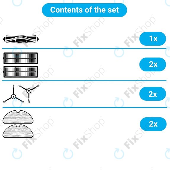 Σετ ανταλλακτικών για Xiaomi Mi Robot Vacuum Mop 2 Pro, 2 Lite (1x Κύρια βούρτσα, 2x Φίλτρο, 2x Πλαϊνή Βούρτσα, 2x Πανί Σφουγγαρίστρας)