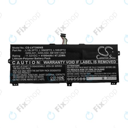 Μπαταρία για Lenovo ThinkPad X390, Yoga X390, 4100mAh, Li-Pol, 11.52V, 02DL021, HQ