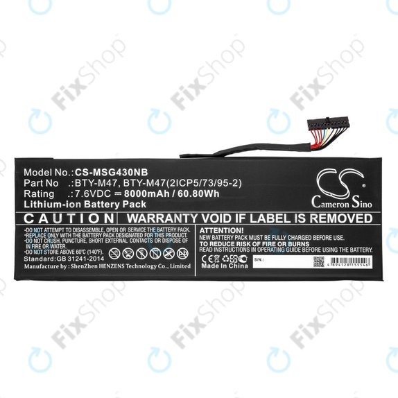 Μπαταρία για MSI GS40, GS43, MS14, 8000mAh, Li-Ion, 7.6V, BTY-M47, HQ