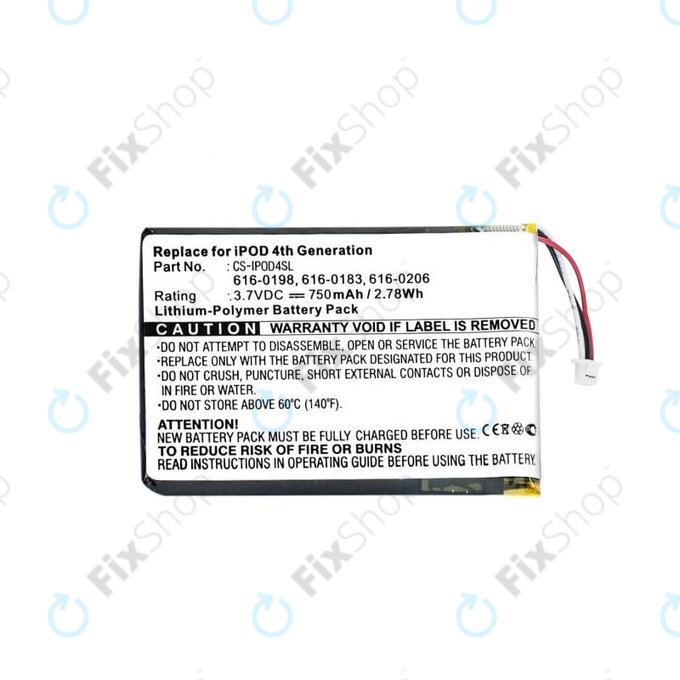 Μπαταρία για iPod 4th Gen, 616-0183, 750mAh, HQ