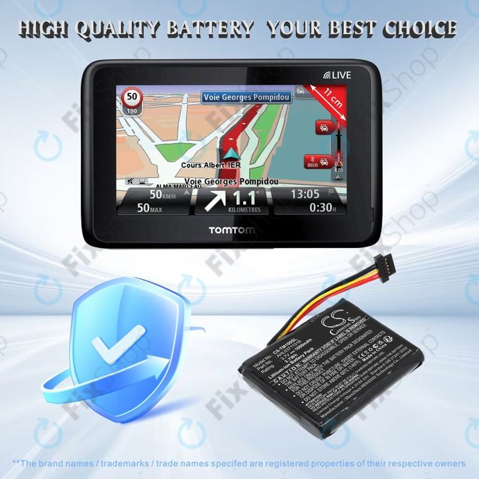 Μπαταρία για TomTom GO 1000 Live, 1005, 2050, 1000mAh, Li-Ion, 3.7V, AHL03711018, HQ