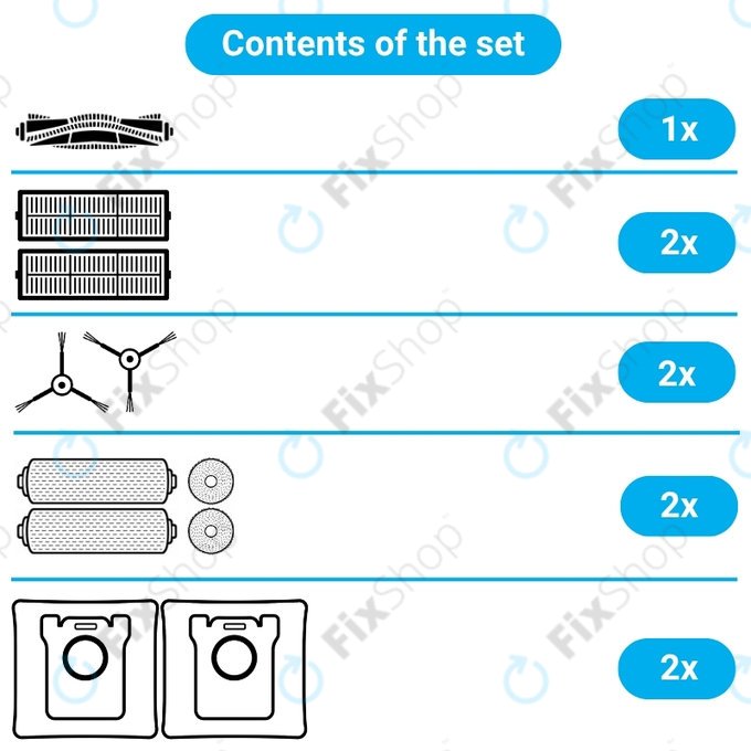 Σετ ανταλλακτικών για Dreame Mova Z50 Ultra, Z5, Z5 Pro (1x Κύρια βούρτσα, 2x Φίλτρο, 2x Πλαϊνή Βούρτσα, 2x Πανί Σφουγγαρίστρας, 2x Πλευρικό πανί σφουγγαρίσματος, 2x Σακούλα σκόνης)