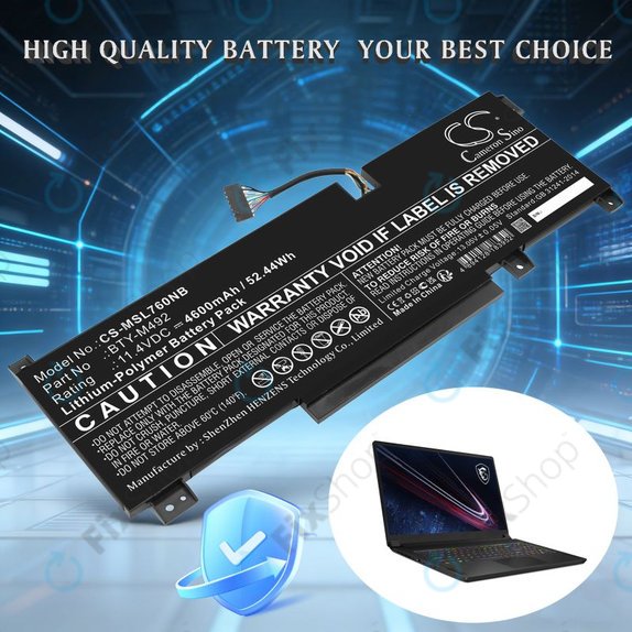 Μπαταρία για MSI Pulse GL76, Katana GF66, Bravo 15, Crosshair 17, 4600mAh, Li-Pol, 11.4V, BTY-M492, HQ