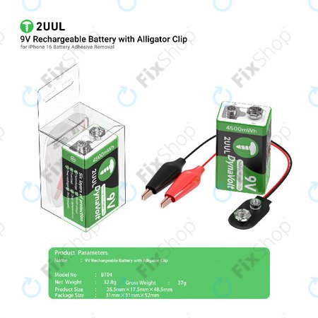 Κροκοδειλάκι με ηλεκτρονική απελευθέρωση 9V, 2UUL BT04