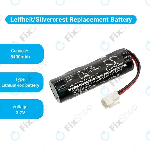 Μπαταρία για Leifheit Dry&Clean 51000, 51002, 51113, 51114, BFN18650 1S1P, 3.7V, 3400mAh, HQ