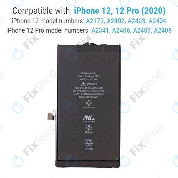 Μπαταρία για iPhone 12, 12 Pro, 2815mAh, A2479, Service Pack