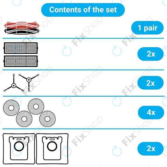 Σετ ανταλλακτικών για Dreame X50 Ultra, L50 Ultra, L40s Ultra, L40s Pro Ultra, X50 Master, Mova V50 (1 ζεύγος κύριων βουρτσών, 2x Φίλτρο, 2x Πλαϊνή Βούρτσα, 4x Πανί Σφουγγαρίστρας, 2x Σακούλα σκόνης)