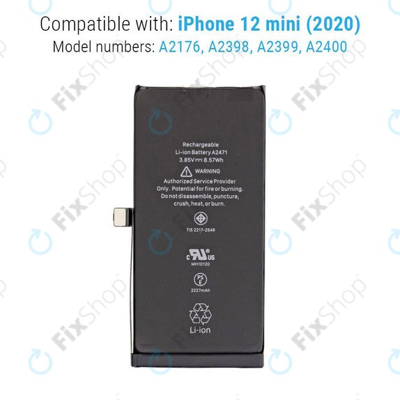 Μπαταρία για iPhone 12 Mini, 2227mAh, A2471, Service Pack
