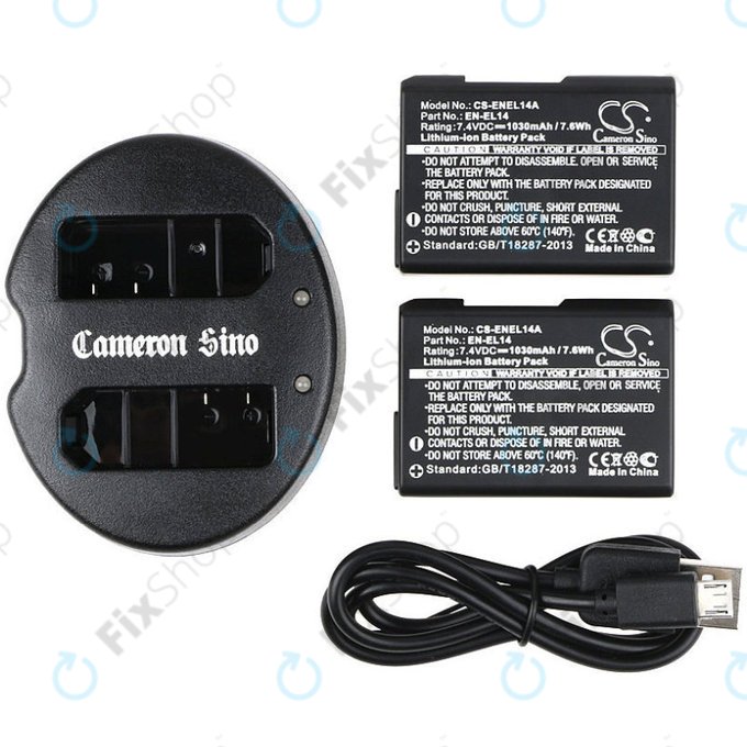 2 baterie z ładowarką doNikon Coolpix P7000, P7700, D3100, D3200, D5100, 1030mAh, Li-Ion, 7.4V, EN-EL14, HQ