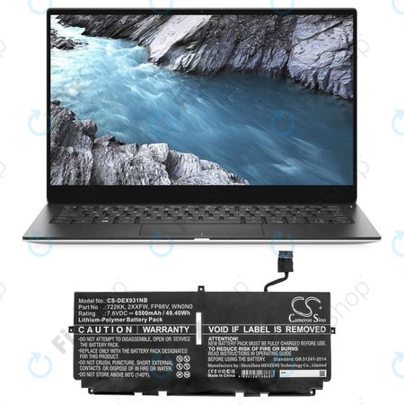 Μπαταρία για Dell XPS 13 9300, 9380, 9310, 6500mAh, Li-Pol, 7.6V, 2XXFW, HQ