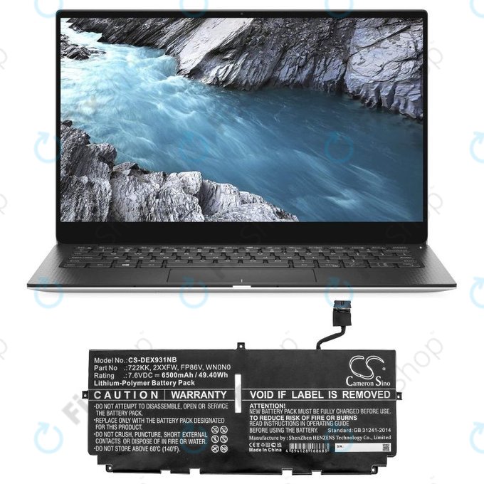 Μπαταρία για Dell XPS 13 9300, 9380, 9310, 6500mAh, Li-Pol, 7.6V, 2XXFW, HQ