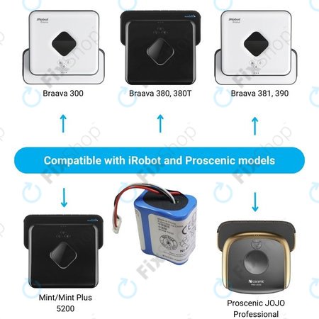 Μπαταρία για iRobot Braava 2000, 300, 380, 380T, 381, 390, Mint 5200, Mint Plus 5200, Proscenic JOJO Professional, GPRHC202N026, 4409709, W206001001399, 7.2V, 2500mAh
