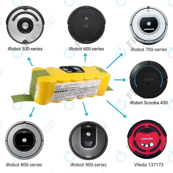Μπαταρία για iRobot Roomba 500, 600, 700, 800, 900-series, Scooba 450, Vileda 137173, 11702, GD-Roomba-500, VAC-500NMH-33, 14.4V, 3500mAh