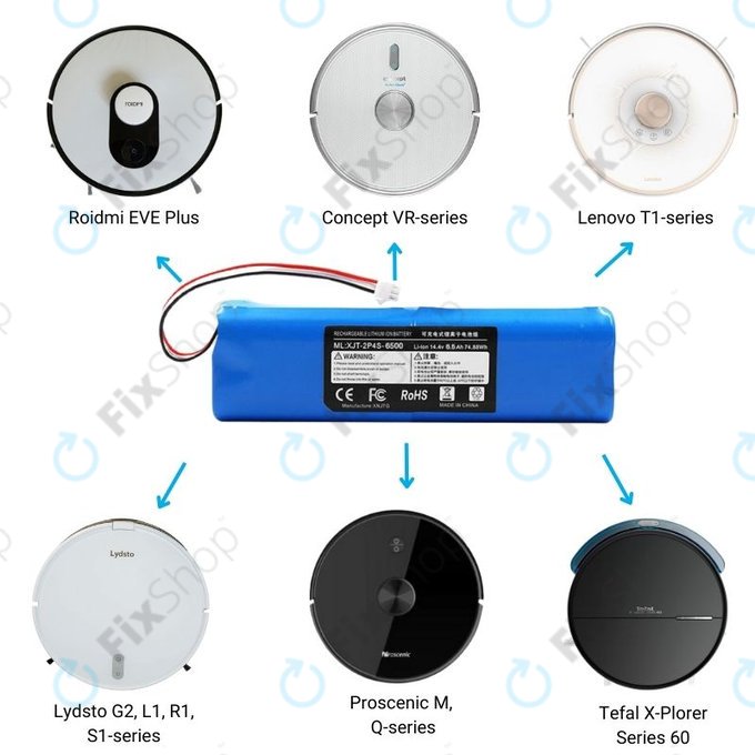 Μπαταρία για Xiaomi EVA, EVE Plus, Viomi S9, Dreame D10 Plus, L10, Lenovo T1 Pro, Lydsto R1, R1 Pro, S1, S1 Pro, XJT-2P4S-6800, 14.4V, 6800mAh