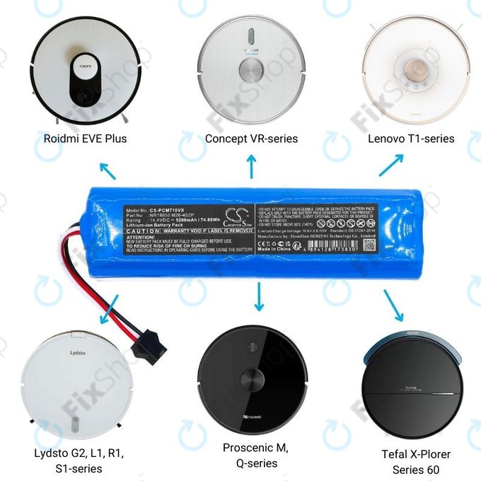 Μπαταρία για Xiaomi EVA, EVE Plus, Viomi S9, Lenovo T1 Pro, Lydsto R1, R1 Pro, S1, S1 Pro, NR18650 M26-4S2P, SUN-INTE-181, H18650CH-4S2P, 14.4V, 5200mAh, HQ