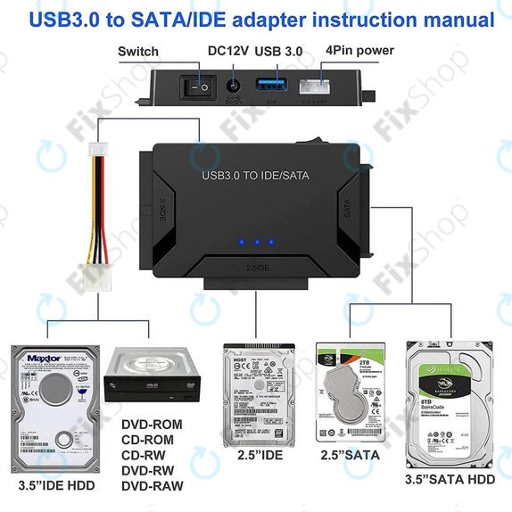 Αντάπτορας USB 3.0 σε SATA / IDE για HDD/SSD 2.5" και 3.5" και οπτικούς δίσκους
