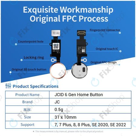 Κουμπί Αρχικής Οθόνης JCID 7 Gen για iPhone 7 | 7 Plus | 8 | 8 Plus | SE (2020) | SE (2022) | Rose Gold