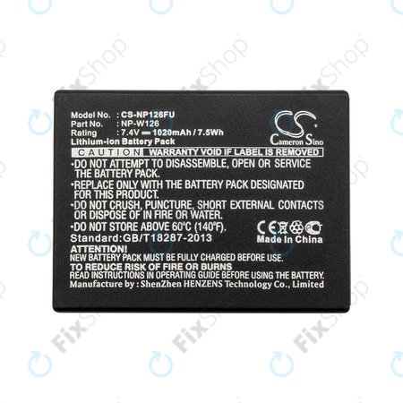 Μπαταρία για Fujifilm FinePix, 1020mAh, Li-Ion, 7.4V, NP-W126, NP-W126S, HQ