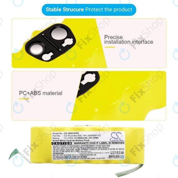 Μπαταρία για iRobot Roomba 500, 600, 700, 800, 900-series, R3, Scooba 450, Vileda 137173, 11702, GD-Roomba-500, VAC-500NMH-33, 14.4V, 2800mAh, HQ