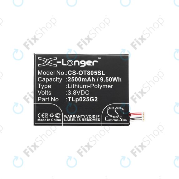 Μπαταρία για Alcatel One Touch Pixi 8", 2500mAh, Li-Pol, 3.8V, TLp025G2, HQ