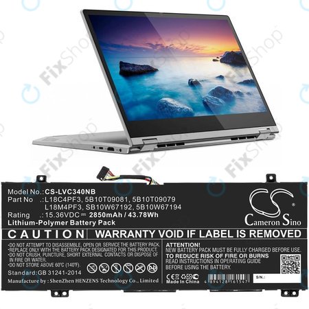 Μπαταρία για Lenovo Ideapad C340, Ideapad Flex, 2850mAh, Li-Pol, 15.36V, L18C4PF3, HQ