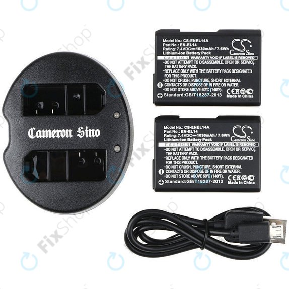2 baterie z ładowarką doNikon Coolpix P7000, P7700, D3100, D3200, D5100, 1030mAh, Li-Ion, 7.4V, EN-EL14, HQ