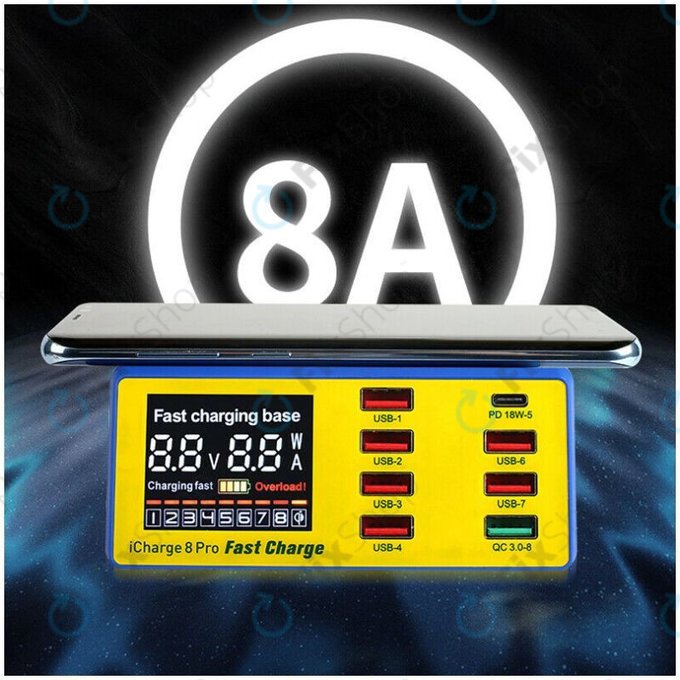 Σταθμός Φόρτισης USB με USB-C, USB 3.0 & Ασύρματο Φορτιστή για Mechanic iCharge 8 Pro