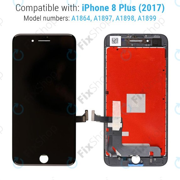 Οθόνη για iPhone 8 Plus, Black, Αφής με πλαίσιο, Refurbished
