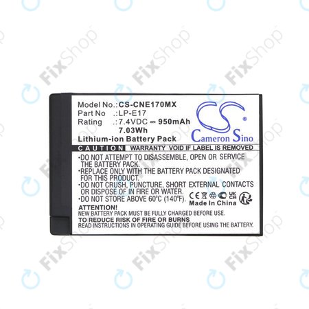 Μπαταρία για Canon EOS, 950mAh, Li-Ion, 7.4V, LP-E17, HQ