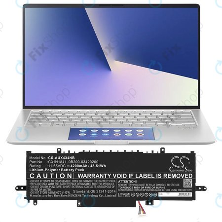 Μπαταρία για Asus ZenBook 14, Flip 14, 4200mAh, Li-Pol, 11.55V, C31N1841, HQ