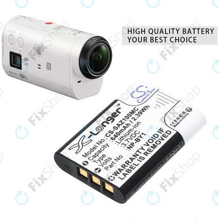 Μπαταρία για Sony HDR-AZ1, 640mAh, Li-Ion, 3.7V, NP-BY1, HQ